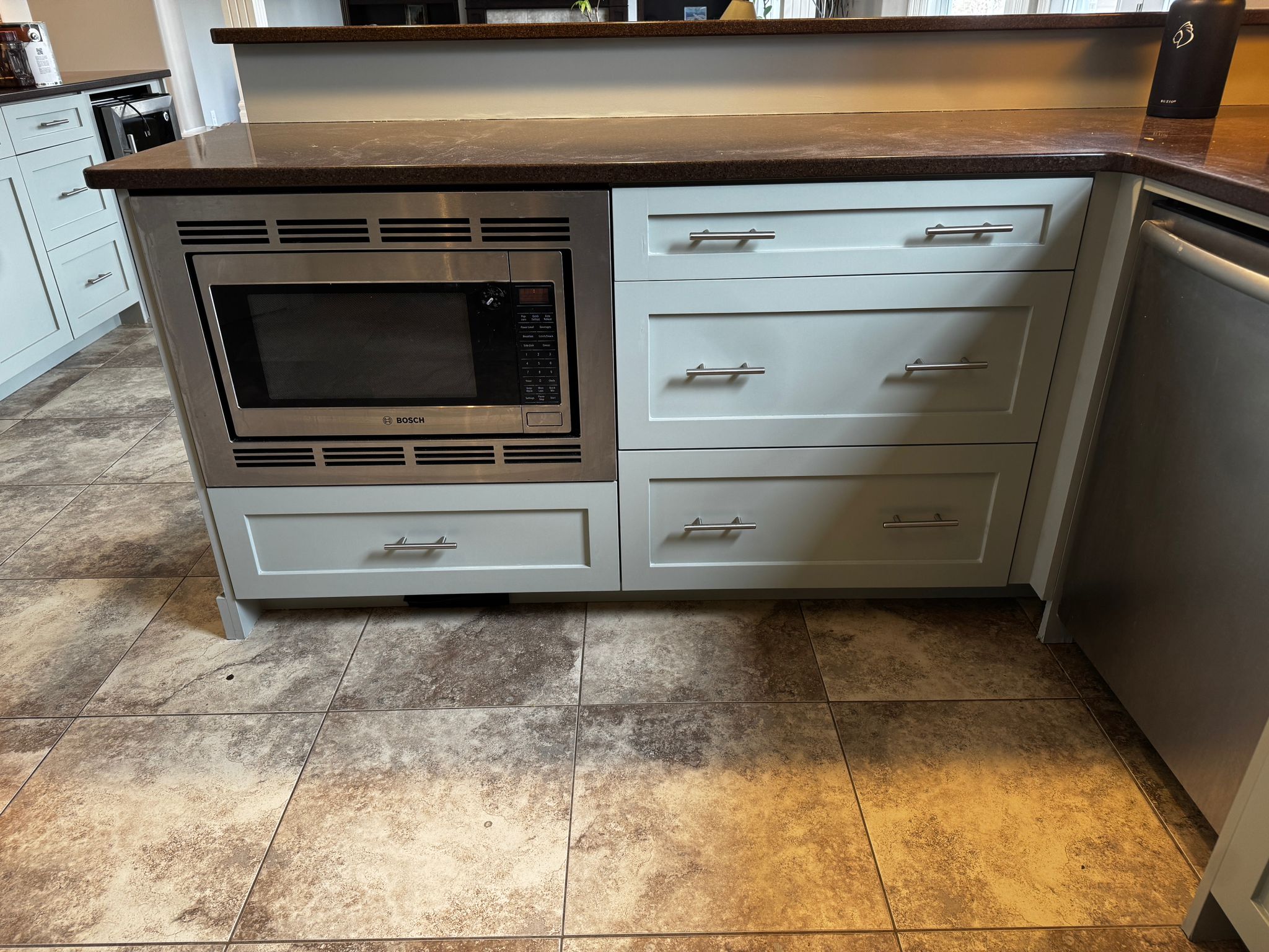 Bright blue kitchen cabinets